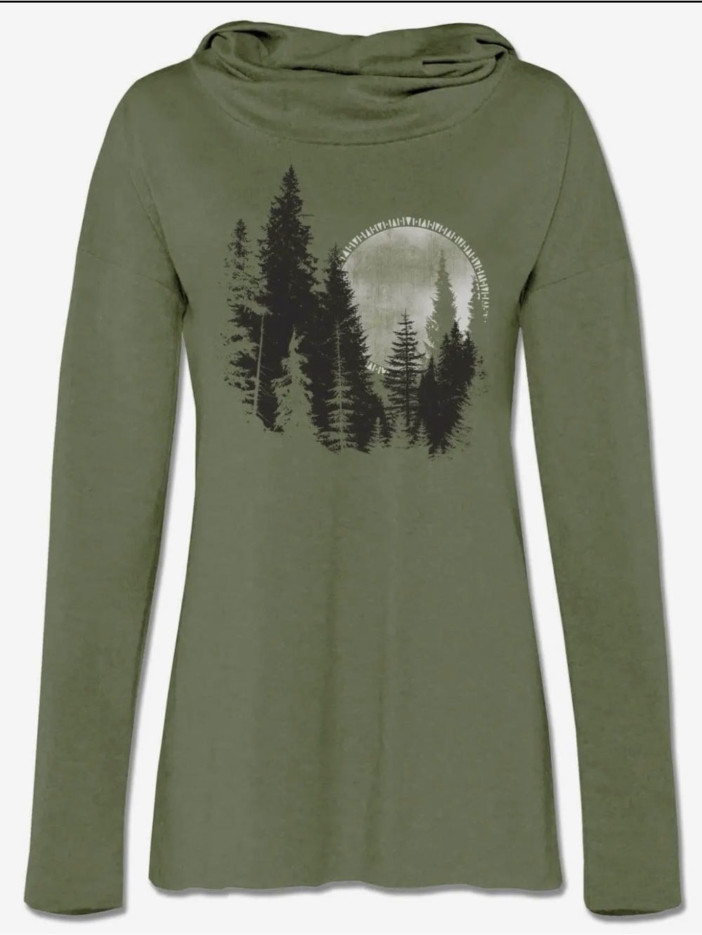 Soul Flower Olive Green Long Sleeve Forest Moon Graphic Tee